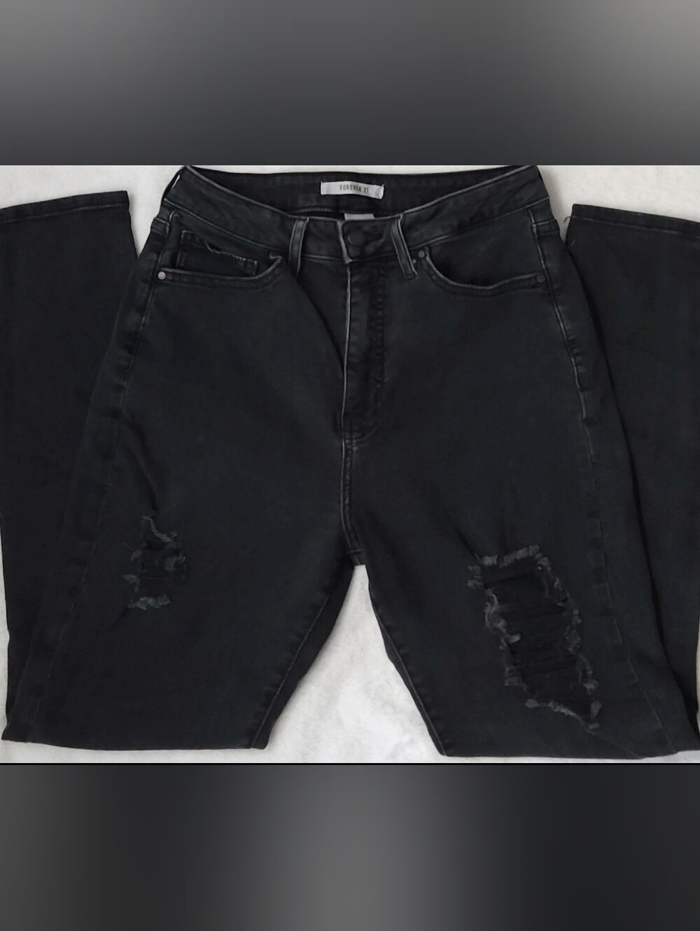 Forever 21 High-Waisted Distressed Skinny Jeans - Washed Black (Size 28)